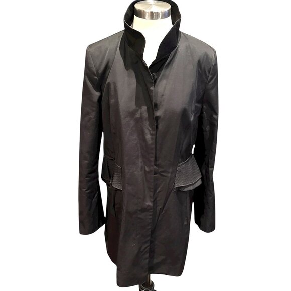 Tahari Black Ruffle Midsection Coat - Picture 1 of 12